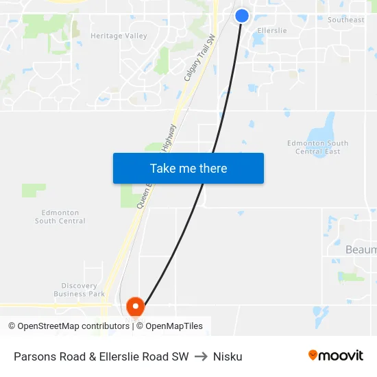 Parsons Road & Ellerslie Road SW to Nisku map