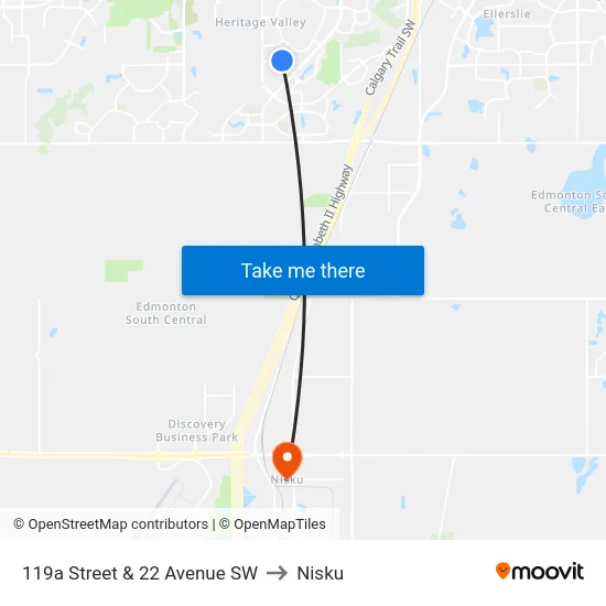 119a Street & 22 Avenue SW to Nisku map