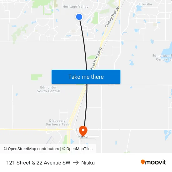121 Street & 22 Avenue SW to Nisku map