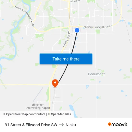 91 Street & Ellwood Drive SW to Nisku map