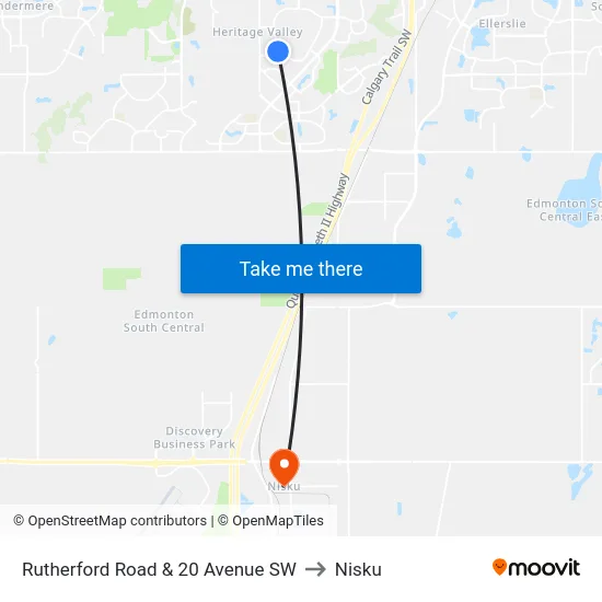 Rutherford Road & 20 Avenue SW to Nisku map
