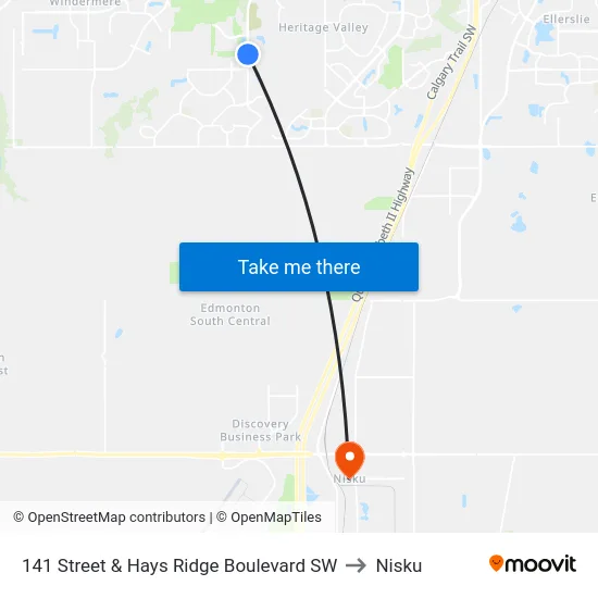 141 Street & Hays Ridge Boulevard SW to Nisku map