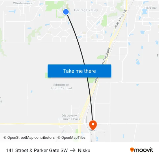 141 Street & Parker Gate SW to Nisku map
