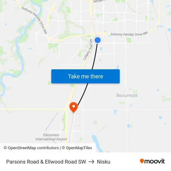 Parsons Road & Ellwood Road SW to Nisku map
