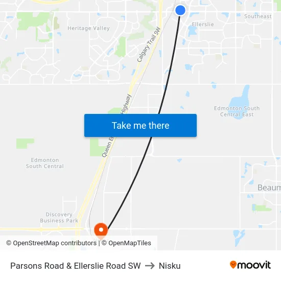 Parsons Road & Ellerslie Road SW to Nisku map