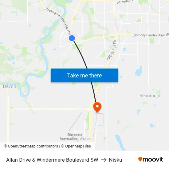 Allan Drive & Windermere Boulevard SW to Nisku map