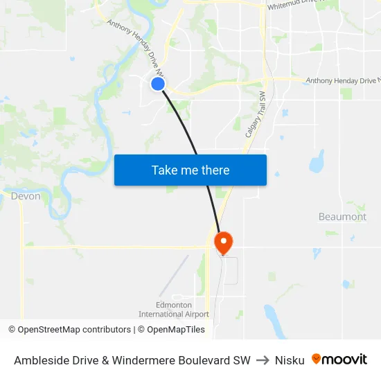 Ambleside Drive & Windermere Boulevard SW to Nisku map