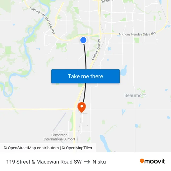 119 Street & Macewan Road SW to Nisku map