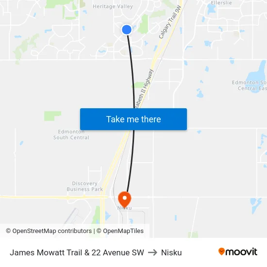 James Mowatt Trail & 22 Avenue SW to Nisku map