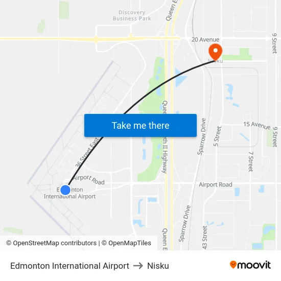 Edmonton International Airport to Nisku map