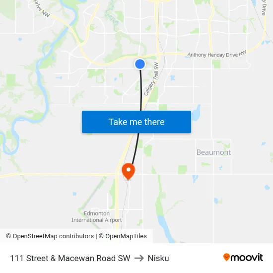 111 Street & Macewan Road SW to Nisku map