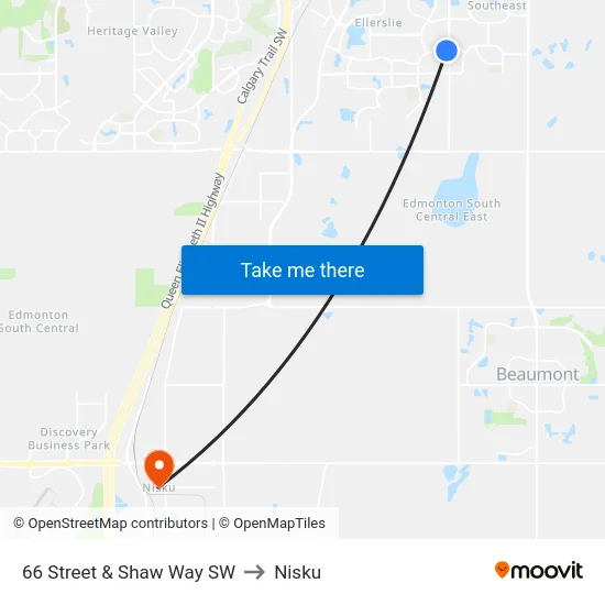 66 Street  & Shaw Way SW to Nisku map