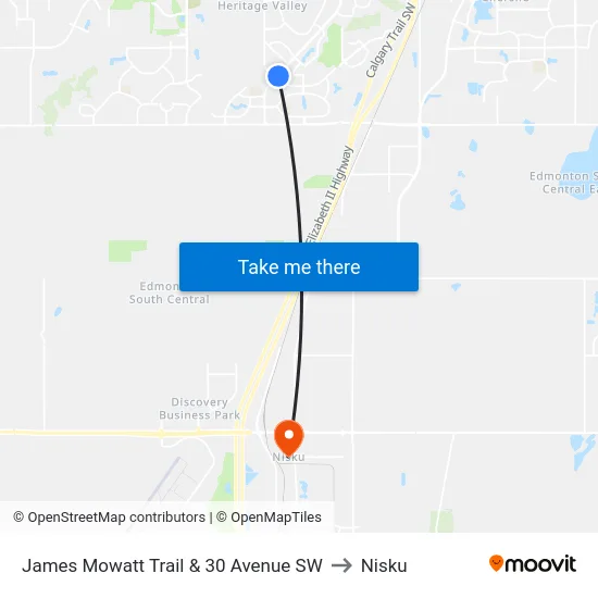 James Mowatt Trail & 30 Avenue SW to Nisku map