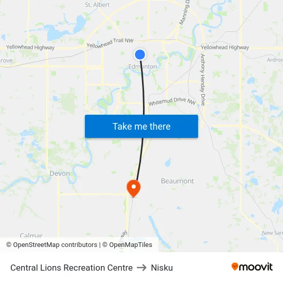 Central Lions Recreation Centre to Nisku map