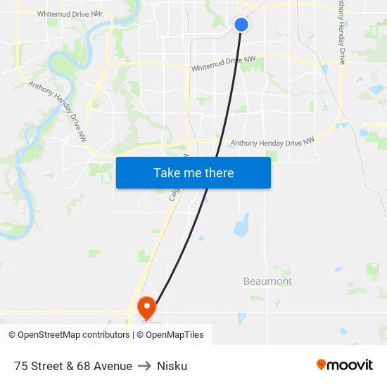 75 Street & 68 Avenue to Nisku map