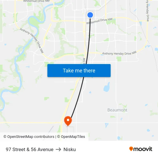 97 Street & 56 Avenue to Nisku map