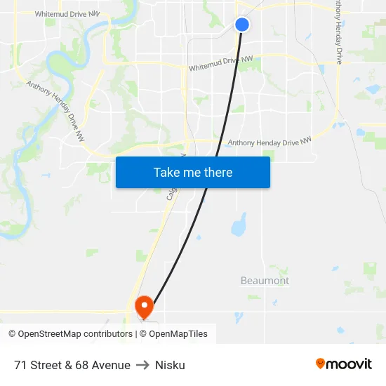 71 Street & 68 Avenue to Nisku map