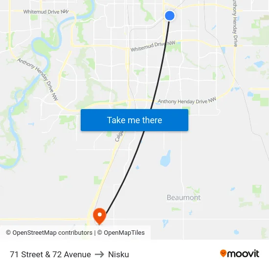 71 Street & 72 Avenue to Nisku map