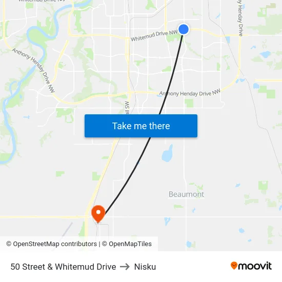 50 Street & Whitemud Drive to Nisku map
