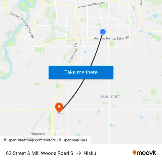 62 Street & Mill Woods Road S to Nisku map