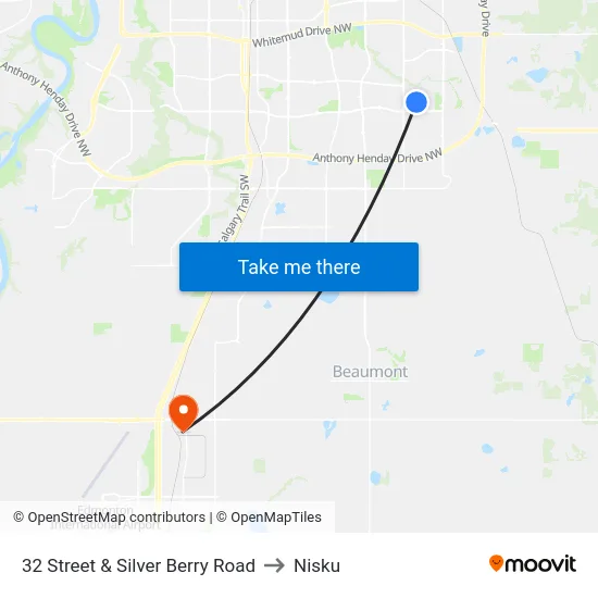 32 Street & Silver Berry Road to Nisku map