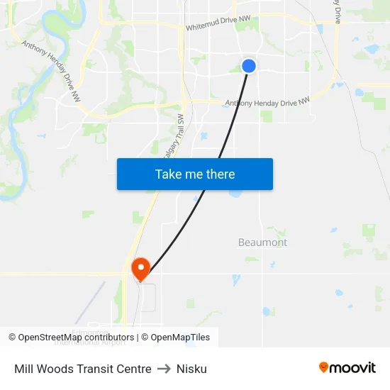 Mill Woods Transit Centre to Nisku map