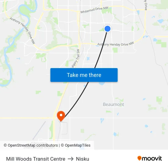 Mill Woods Transit Centre to Nisku map