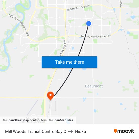 Mill Woods Transit Centre Bay C to Nisku map