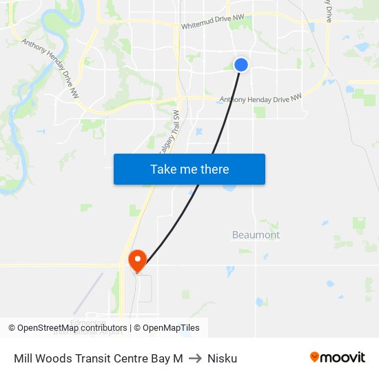 Mill Woods Transit Centre Bay M to Nisku map