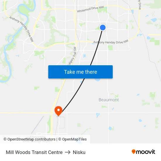 Mill Woods Transit Centre to Nisku map