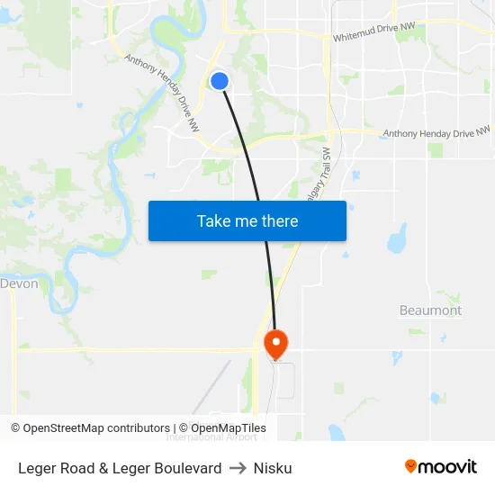 Leger Road & Leger Boulevard to Nisku map