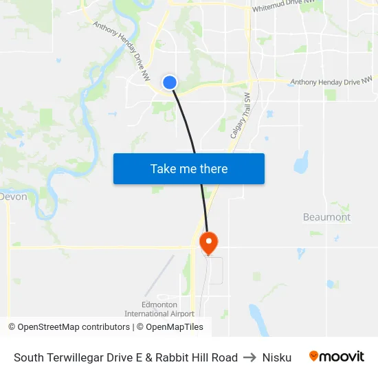 South Terwillegar Drive E & Rabbit Hill Road to Nisku map