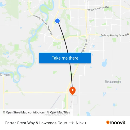 Carter Crest Way & Lawrence Court to Nisku map