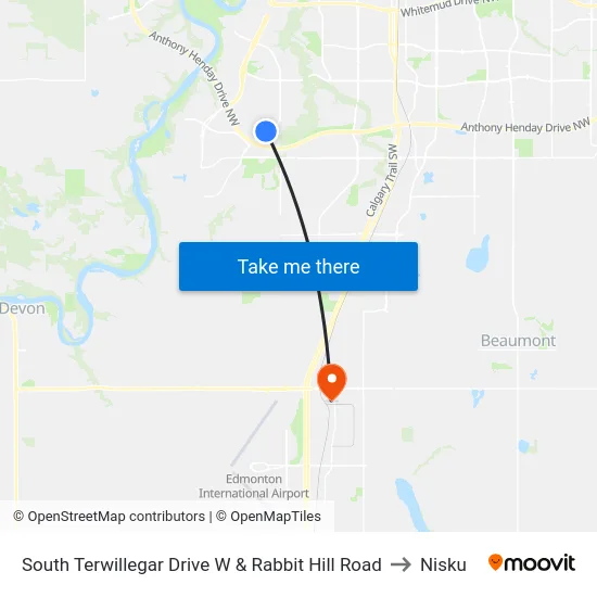 South Terwillegar Drive W & Rabbit Hill Road to Nisku map