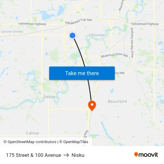 175 Street & 100 Avenue to Nisku map