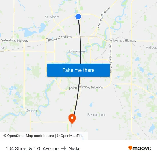 104 Street & 176 Avenue to Nisku map