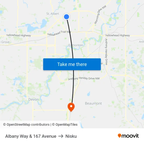 Albany Way & 167 Avenue to Nisku map