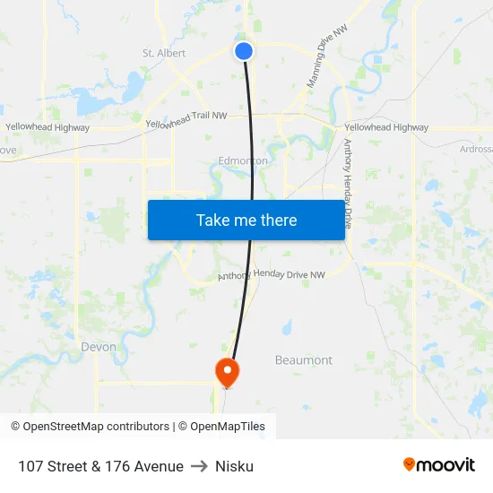 107 Street & 176 Avenue to Nisku map