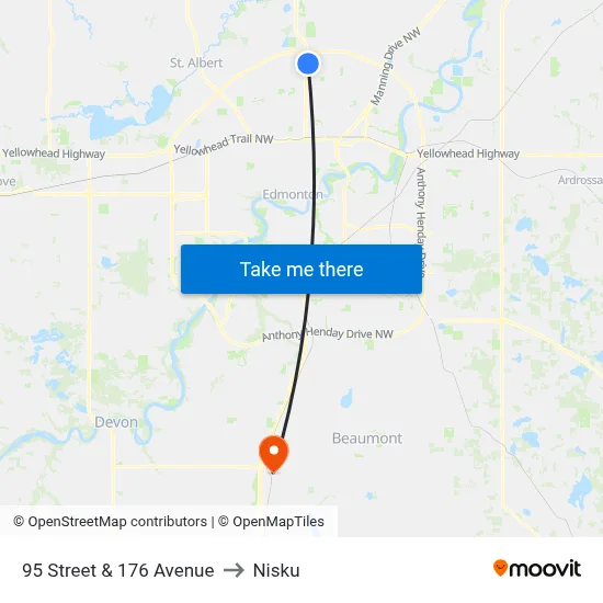 95 Street & 176 Avenue to Nisku map