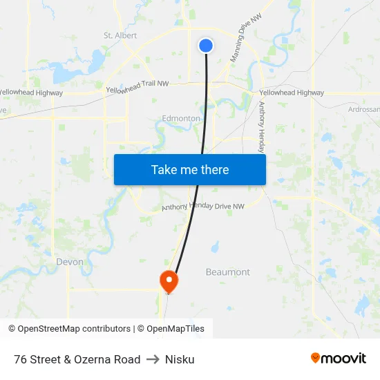 76 Street & Ozerna Road to Nisku map