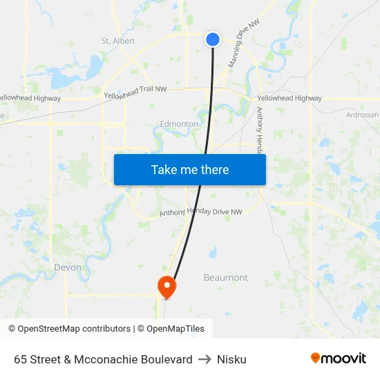 65 Street & Mcconachie Boulevard to Nisku map