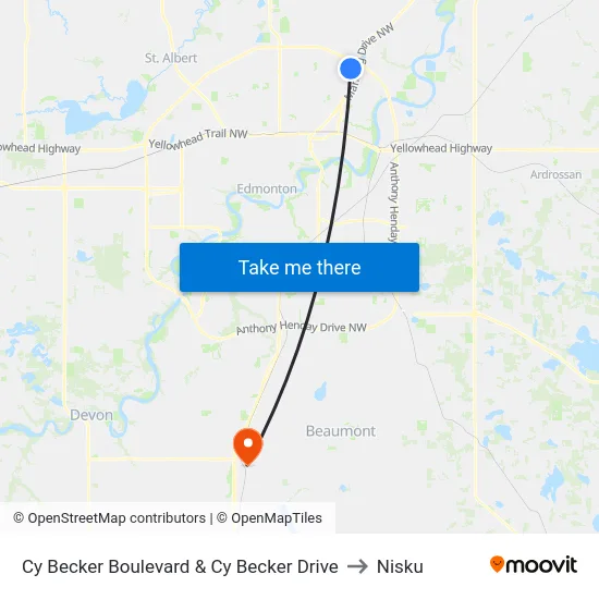 Cy Becker Boulevard & Cy Becker Drive to Nisku map