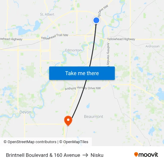 Brintnell Boulevard & 160 Avenue to Nisku map