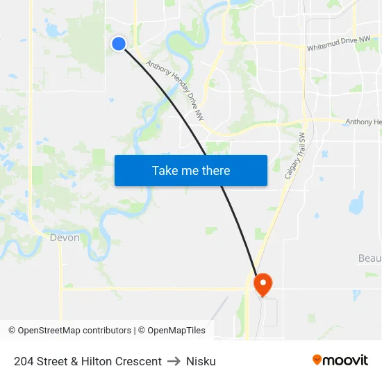 204 Street & Hilton Crescent to Nisku map