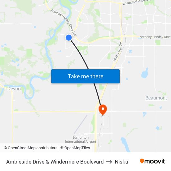 Ambleside Drive & Windermere Boulevard to Nisku map