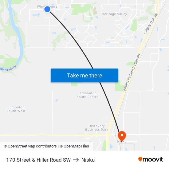 170 Street & Hiller Road SW to Nisku map