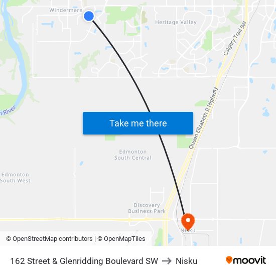 162 Street & Glenridding Boulevard SW to Nisku map