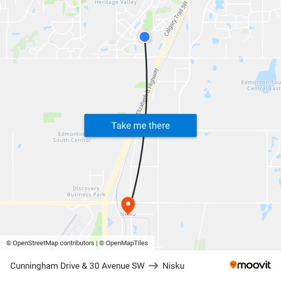 Cunningham Drive & 30 Avenue SW to Nisku map