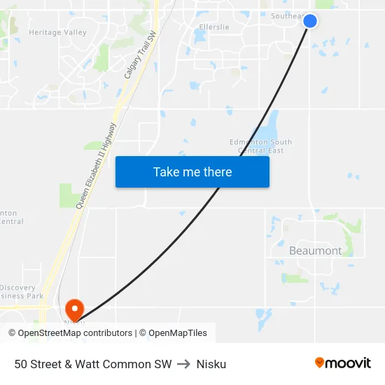 50 Street & Watt Common SW to Nisku map