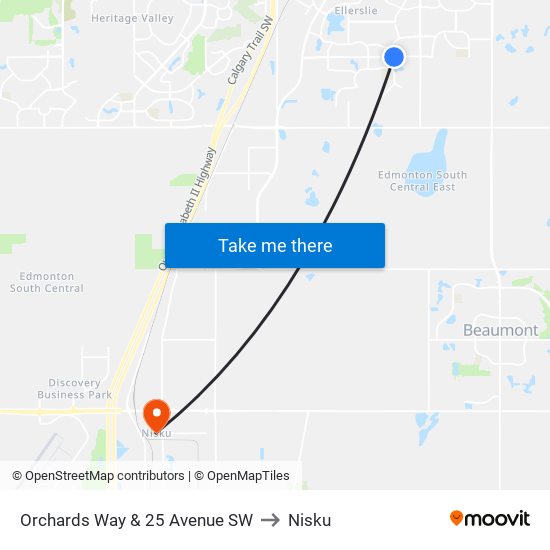 Orchards Way & 25 Avenue SW to Nisku map